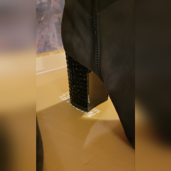 MICHAEL KORS GRAY SUEDE BOOTIE BLACK CRYSTAL HIGH HEEL BOOTS SIDE ZIPPER SZ 9.5 - Picture 8 of 11